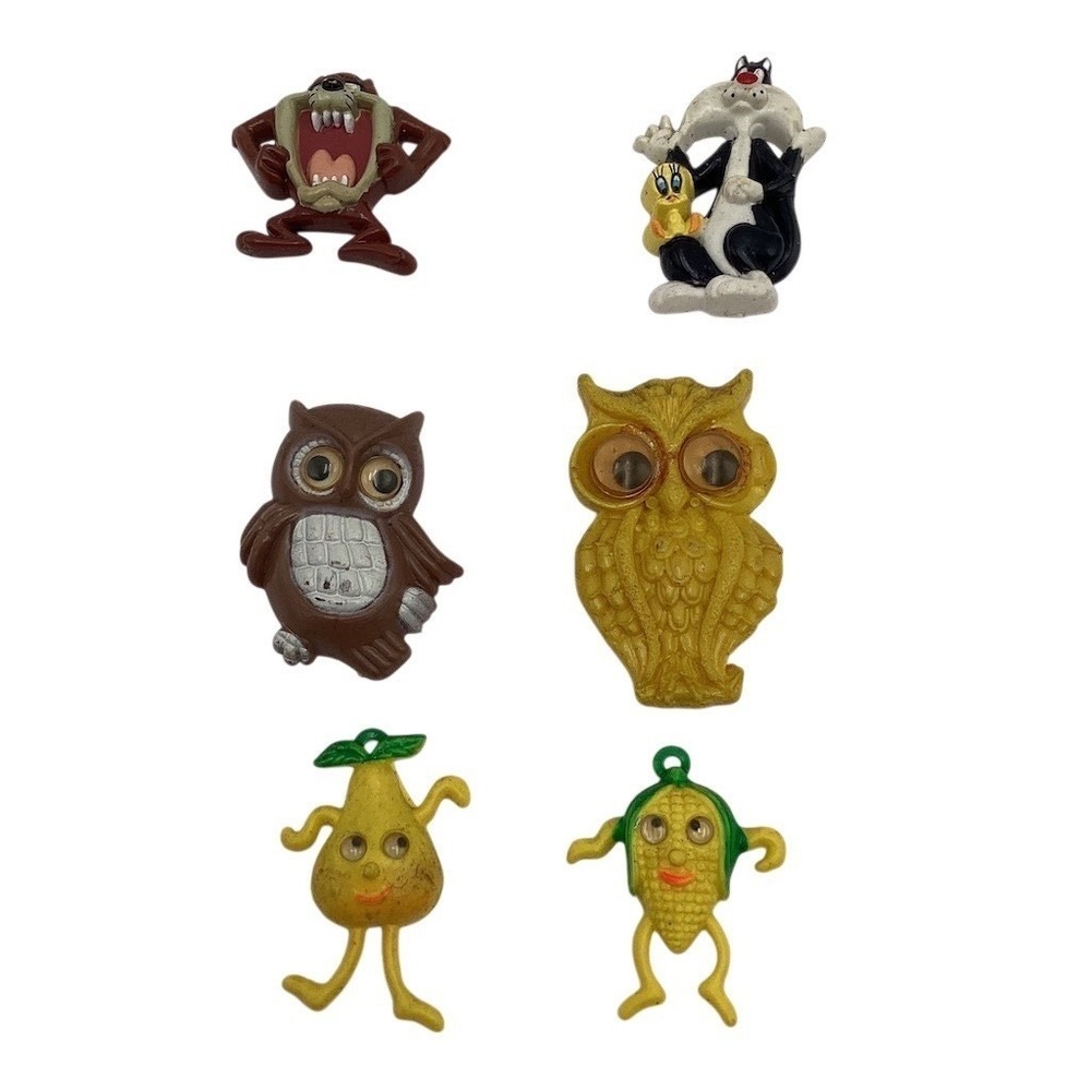 Vintage‎ Refrigerator Magnets Lot 6 Looney Tunes Taz Sylvester Tweety Owls Corn